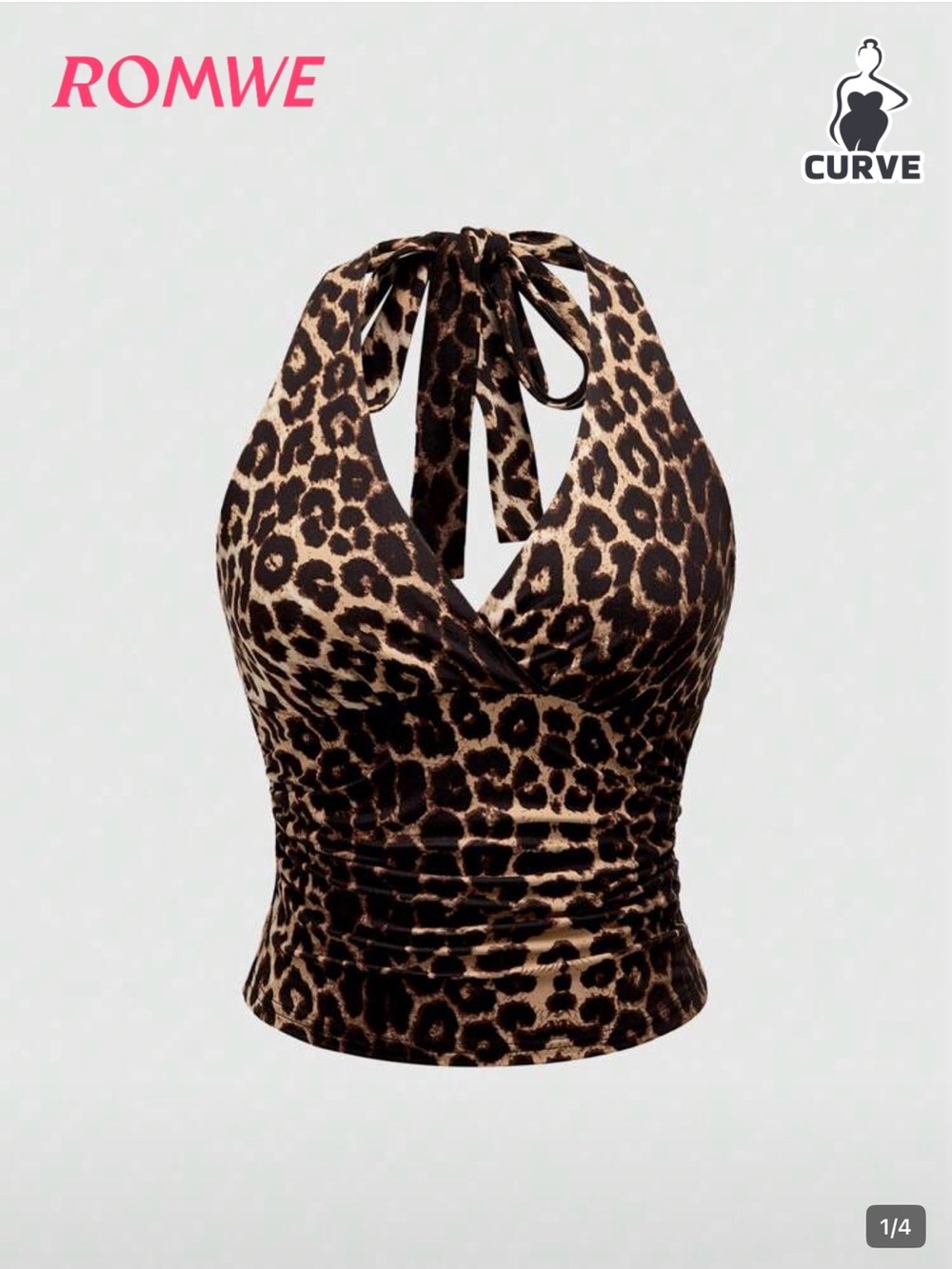 ROMWE Curve Leopard Halter Tie-Neck Camisole - Brown/Black